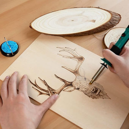 YIHUA 930-IV Pyrography Wood Burning Pen Kit Adjustable Temperature, Power Switch, Heat Deflector, Rubber Grip with 10 Pyrography Tips, 2 Wood Pieces, Flip-Up Pen Stand, for Woodburning DIY Crafts