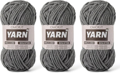 Fluffy Chenille Yarn for Crocheting - Baby Yarn for Crocheting Soft Blanket - 3 Pack of 100g/(87.4yds) Crochet Amigurumi Chunky Yarns - Super Bulky 5 Velvet Yarns (3 Dark Gray)
