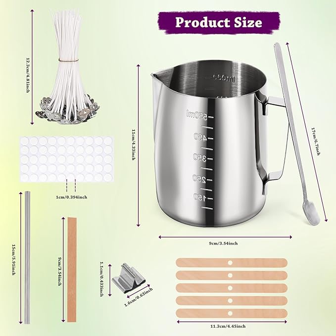 Blingfun Candle Making Pouring Pot, Stainless Steel Wax Melting Pot with Candle Wicks, Wick Stickers & Holder for Scented Candle Making and Wax Crafts