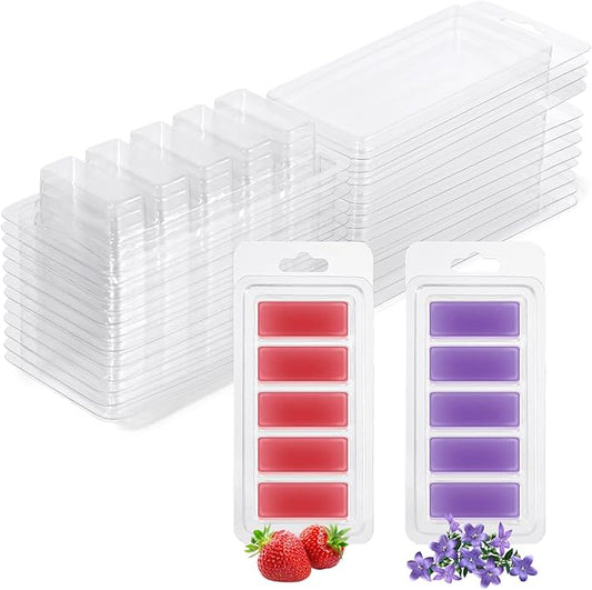 50 Pcs Wax Melt Containers, 5-Cavity Wax Melt Clamshell Molds, Clear Empty Plastic Wax Melt Molds for DIY, Crafts Tarts Candles Making Supplies