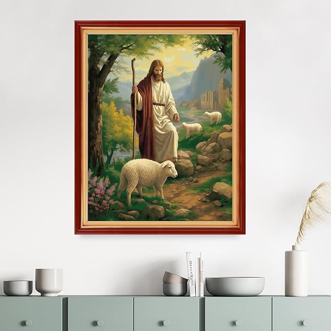 Dimensean Stamped Cross Stitch Kits Full Range of Embroidery Patterns Starter Kits for Beginners Adult DIY Cross Stitches Needlepoint Kits 11CT-Jesus Shepherds The Sheep 16x20 inch