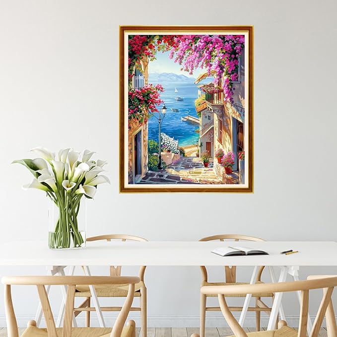Joycasa Stamped Cross Stitch Kits for Beginners Full Range of Cross Stitching 11 CT Printed Cross Stitch Kit for Adults Cross-Stitch Patterns Needlepoint Kits-Seaside Scenery 16x20 inchs