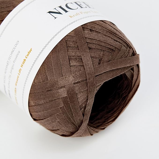NICEEC 3 Packs Kraft Paper Yarn- Soft Raffia Ribbon Yarn for Crocheting & Knitting, Polyester, DIY Weaving - Total 474yds, 5.3oz - Brown Series