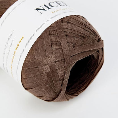 NICEEC 3 Packs Kraft Paper Yarn- Soft Raffia Ribbon Yarn for Crocheting & Knitting, Polyester, DIY Weaving - Total 474yds, 5.3oz - Brown Series