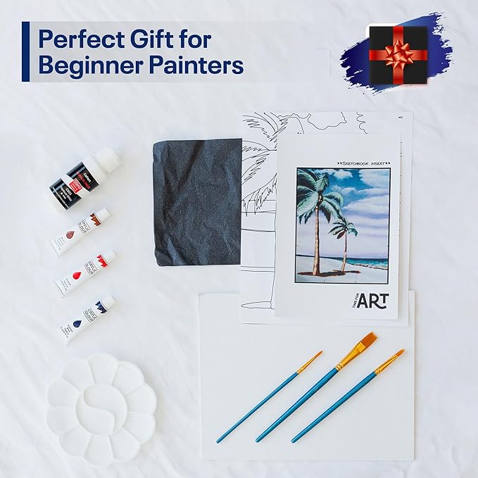 Painting4Real DIY Art Painting Kit for Adults – Learn to Paint Palm Paradise with Video Tutorials – 9 Pieces Acrylic Paint Set for Adults –Perfect Christmas Crafts & Holiday Gifts for Art Lovers