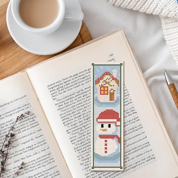 FREEBLOSS 6 Set Cross Stitch Bookmark Counted Cross Stitch Kit with 6 Different Christmas Patterns Embroidery Kit with Instruction DIY Bookmark Kit for Gift Adults 8''x2.4''