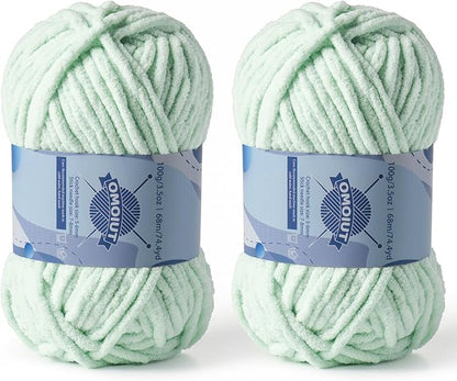 Chunky Chenille Yarn for Crocheting，Baby Yarn for Crocheting Soft Blankets，Bulky Yarns for Crochet Amigurumi，2×100g (2×74.3yds) Fluffy Velvet Yarns for Hand Knitting (2 Baby Green)