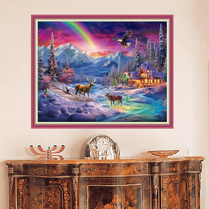 DMCVIVR Stamped Cross Stitch Kits for Beginners Adults Needlepoint Kits for Beginners Embroidery Kits for Adults Crossstitch Kit for Beginners 11CT-Aurora Elk 16x20 inch