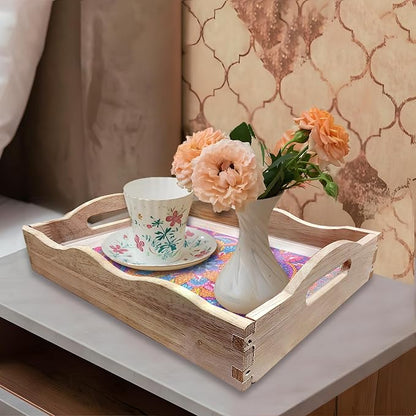 FGbaby DIY 5D Purple Mandala Diamond Painting Wood Serving Tray with Handles Diamond Art Decor Serving Trays Wooden Tray for Breakfast in Bed, Patio, BBQ, Coffee Table, Party –Great for Lap & Couch