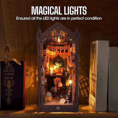 HURUC Book Nook Kit – Library Theme DIY Booknook with LED Lights | Book Nook Kits for Adults, Teens | Beginner-Friendly Nook Book for Home Décor | Perfect Booknook DIY Kit Gift
