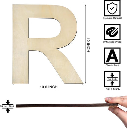 12 Inch Wooden Letter R, 1/4 Inch Thick Large Unfinished Wood Letter for Home Wall Decor, DIY Crafts