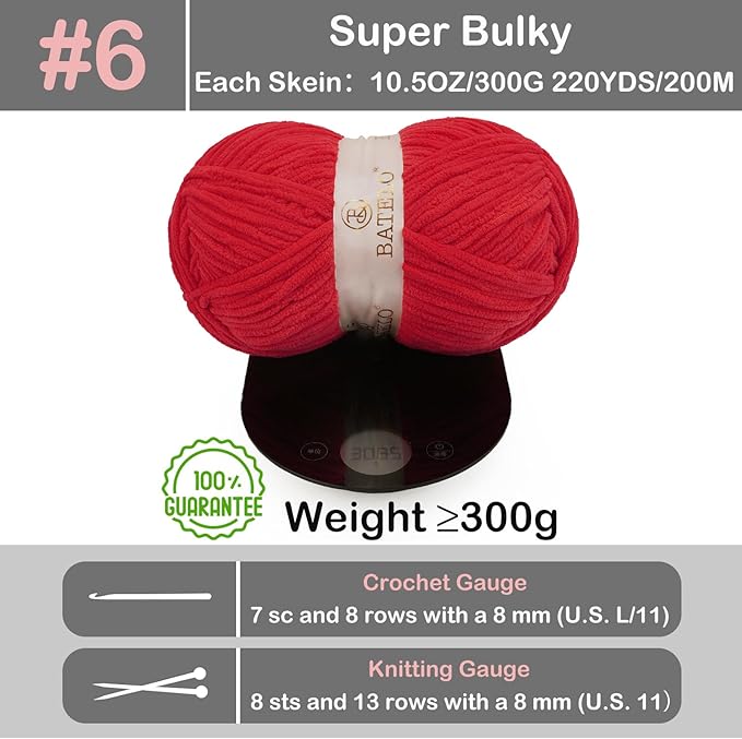 Chenille Yarn for Crocheting & Knitting 880 Yards, Soft Thick Fluffy Bulky Blanket Yarn, 4 Pack of 10.5oz(Red)