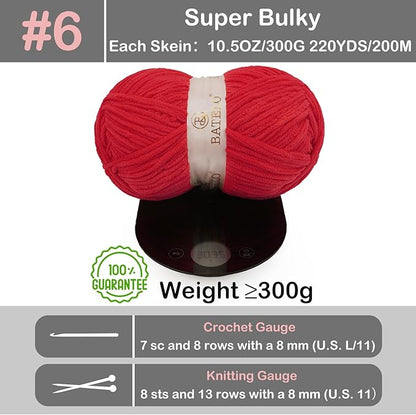 Chenille Yarn for Crocheting & Knitting 880 Yards, Soft Thick Fluffy Bulky Blanket Yarn, 4 Pack of 10.5oz(Red)