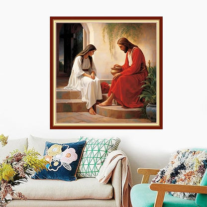Foxdiviy Stamped Cross Stitch Kits Full Range of Embroidery Needlework Starter Kits for Beginners Adults 11CT Embroidery Patterns Art Crafts DIY Needlepoint Kits-Jesus Preaching 18x18 inch