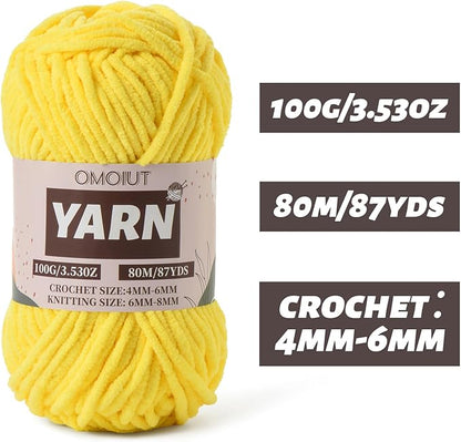 Fluffy Chenille Yarn for Crocheting - Baby Yarn for Crocheting Soft Blanket - 3 Pack of 100g/(87.4yds) Crochet Amigurumi Chunky Yarns - Super Bulky 5 Velvet Yarns (3 Yellow)