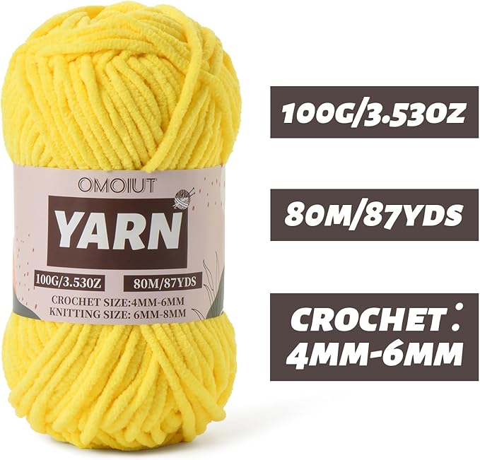 Yellow Fluffy Chenille Yarn for Crocheting - Baby Yarn for Crocheting Soft Blanket - Crochet amigurumi Chunky Yarns - Super Bulky 5 Velvet Yarns
