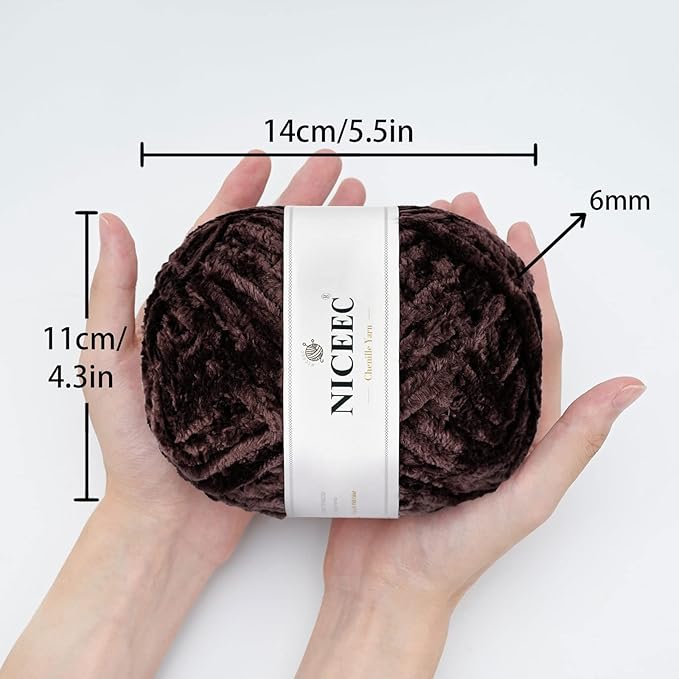 NICEEC 300g Soft Chenille Yarn Blanket Velvet Yarn for Knitting, Crochet, Weaving DIY Craft Total Length 150m (164yds)_Coffee