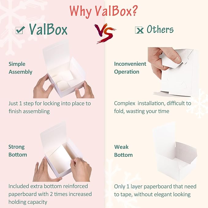 ValBox 4x4x4 White Gift Boxes 25PCS Kraft Paper Boxes with Lids for Gifts, Crafting, Cube, Cupcake Boxes, Easy Assemble Boxes for Party Favor