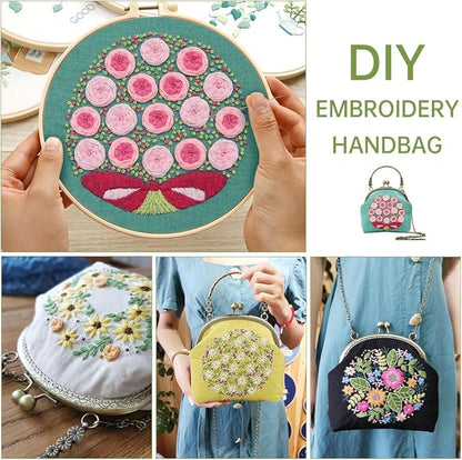 Eforcase Flower Embroidery Kit Tote Bag, Embroidery Coin Purse Kits Handbag Hand Embroidery Kit for Adults Beginner with Embroidery Patterns, Embroidery Hoop,DIY Sewing Kit