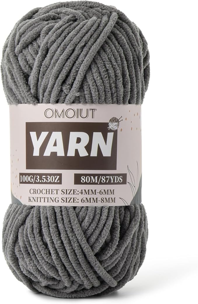 Dark Grey Fluffy Chenille Yarn for Crocheting - Baby Yarn for Crocheting Soft Blanket - (100g/87.4yds) Crochet Amigurumi Chunky Yarns - Super Bulky 5 Velvet Yarns