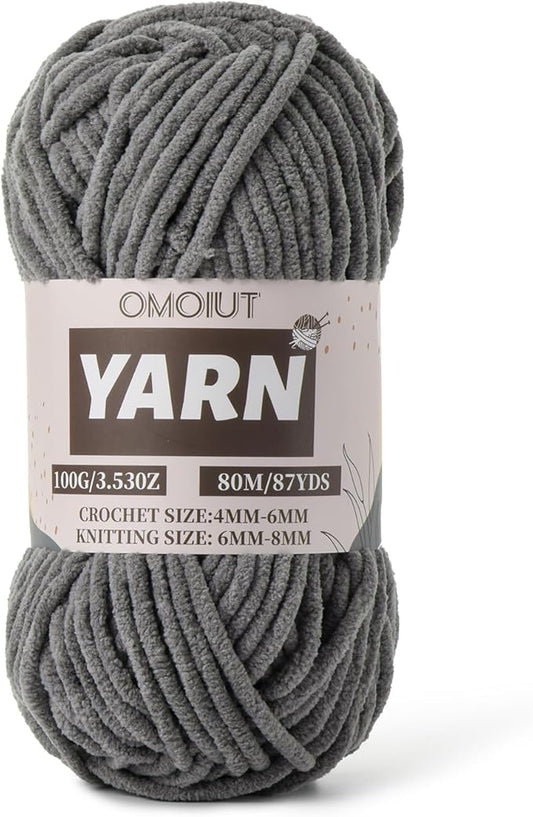 Dark Grey Fluffy Chenille Yarn for Crocheting - Baby Yarn for Crocheting Soft Blanket - (100g/87.4yds) Crochet Amigurumi Chunky Yarns - Super Bulky 5 Velvet Yarns