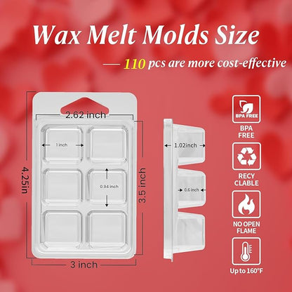 Thickened Wax Melt Molds Containers Clamshells Packaging for Wax Melts,Wax Tart Packaging for Enterprises or Households,Wax Seal Mold,Scentsy Wax Melts,Soy Wax,Wax Melt Warmer (110pcs)