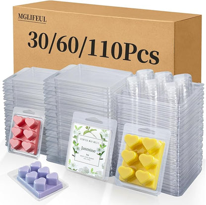 Wax Melt Container Clamshell Packaging Mold Box Stand for Plastic Clear Empty Wax Candle Melt Tart Packaging Cube Container Clamshell Mold Holder Organizer Tray Empty Shape Bulk wth Lids