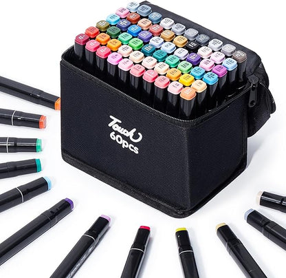 Hopesky 60 Colors Alcohol Markers - Dual Tip Permanent Art Markers Set for Coloring Drawing Painting, Fine and Chisel Tip Alcohol Based Pens with Storage Case for Adult Artists