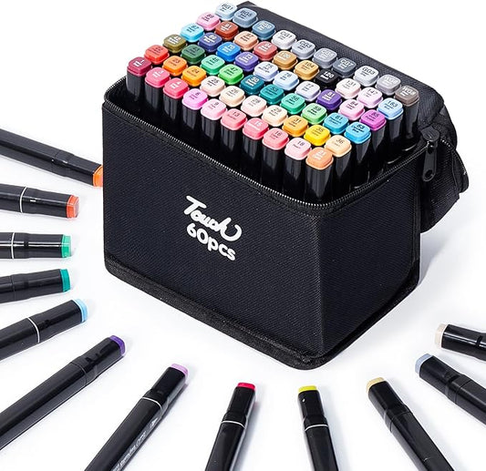 Hopesky 60 Colors Alcohol Markers - Dual Tip Permanent Art Markers Set for Coloring Drawing Painting, Fine and Chisel Tip Alcohol Based Pens with Storage Case for Adult Artists