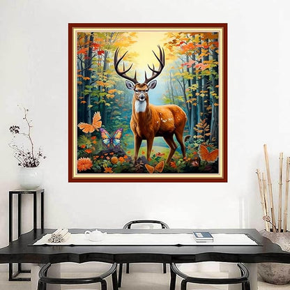 Joyhoor Stamped Cross Stitch Kits for Beginners Needlepoint Kits for Adults Embroidery Kits 11CT Counted Cross Stitch Kits Printed Embroidery Pattern-Lucky Deer 18x18 inchs