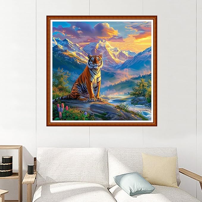 Joyhoor Stamped Cross Stitch Kits for Beginners Needlepoint Kits for Adults Embroidery Kits 11CT Counted Cross Stitch Kits Printed Embroidery Pattern-Mountain Tiger 18x18 inchs