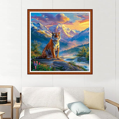 Joyhoor Stamped Cross Stitch Kits for Beginners Needlepoint Kits for Adults Embroidery Kits 11CT Counted Cross Stitch Kits Printed Embroidery Pattern-Mountain Tiger 18x18 inchs