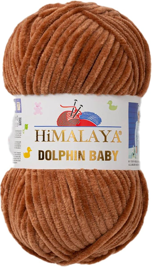 1 Skein/Pack Himalaya Dolphin Baby Chenille Yarn, Each Ball 100 gr (3.5 oz), 120 m (132 Yards), 100% Polyester, Super Bulky Baby Blanket Velvet Amigurumi Yarn, 80337 - Brown