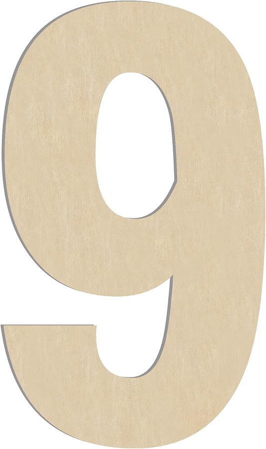 HILAZA 17 Inch Large Wooden Number 9, 1/4 in Thick Big Wood Letter for Wall Decor Crafts