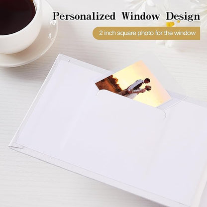 Mublalbum Small 4x6 Photo Album Linen Cover with Memo Areas Photobook Pictures Book Holds Horizontal Pockets for Wedding Family Baby and Vacation (White)