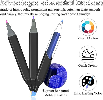 Cautyfky 262 Colors Dual Tip Alcohol Markers, Dual Tips Art Markers, Permanent Sketch Marker Set for Adults Coloring, Painting, Sketching, Illustrations