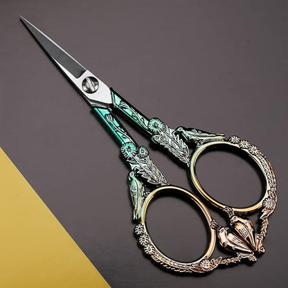 YOUGUOM Embroidery Scissors, Sharp Pointed Sewing Scissors for Craft Cross Stitch Needlework Artwork Knitting Threading Small DIY Tools, 4.6in Gold Green Cute Bird