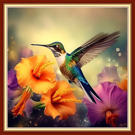 Foxdiviy Stamped Cross Stitch Kits Full Range of Embroidery Needlework Starter Kits for Beginners Adults 11CT Embroidery Patterns Art Crafts DIY Needlepoint Kits-Hummingbird Flowers 18x18 inch