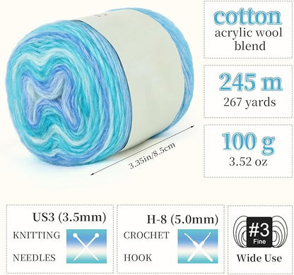 Aeelike Gradient Yarn for Crocheting, 6 Skeins Cake Yarns Fairyland Yarn 100g (3.52 oz) 245m (267 Yards) # 3 Light Weight, Super Soft Ombré Yarns for Making Colorful Crafts, Blue Green Gradient