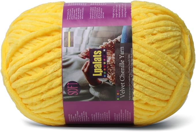 Chunky Chenille Yarn for Crocheting - 200g/7oz Baby Blanket Yarn for Crocheting Soft - 175 Yards Fluffy Thick Plush Yarns for Knitting Blankets Amigurumi (1, Yellow)