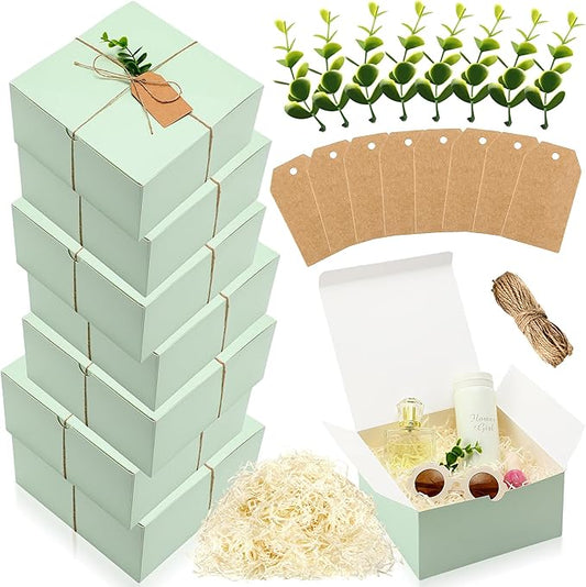 Crtiin 8 Pack Gift Boxes Set 8 x 8 x 4 Inch Green Paper Bridesmaid Proposal Gifts Box with Lids for Presents Wedding Bridal Shower Baby Shower Christmas Filler Birthday Gift Packging Party Favors