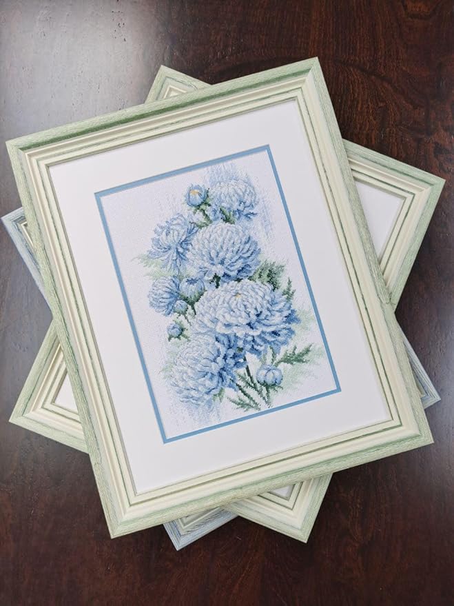 RIOLIS - Delicate Chrysanthemums 2140, Cross Stitch Kits 8¼" x 11¾", Cross Stitch Kits for Adults, Floral Counted Cross Stitch Kits, Embroidery Kit for Beginners & Advanced, Crossstitching Kits