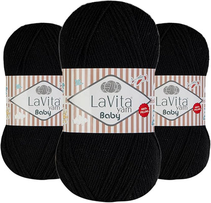 LaVita Baby Premium Anti-Pill Acrylic Yarn - 820 Yards, 3 x 3.5 oz - Warm, Airy Fiber with Silky Texture - Oeko-TEX Certified, Durable, Lightweight, Long-Lasting, Solid Pastel Colors - 3 Skeins Pack