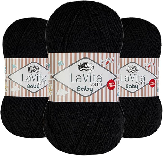 LaVita Baby Premium Anti-Pill Acrylic Yarn - 820 Yards, 3 x 3.5 oz - Warm, Airy Fiber with Silky Texture - Oeko-TEX Certified, Durable, Lightweight, Long-Lasting, Solid Pastel Colors - 3 Skeins Pack