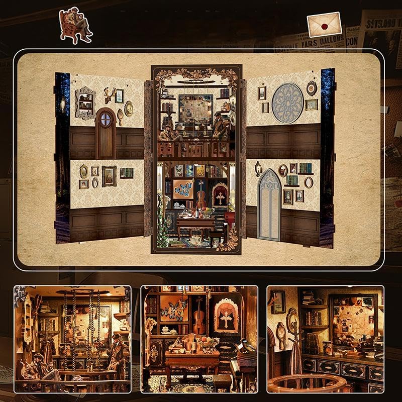 DIY Miniature House Kit, Mini House Building Kit, DIY Book Nook Kit, Tiny Model House for Adults to Build, Beginner 3D Wooden Book Nook, for Family Friends (Detective Time) - Image 6