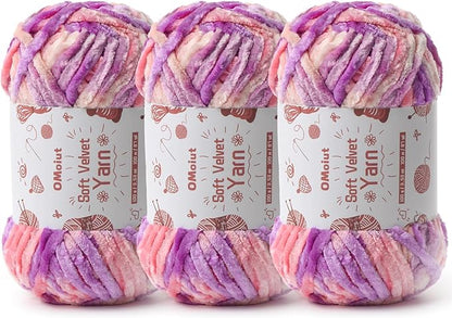 3x100g Fluffy Velvet Chenille Yarn for Crocheting and Knitting, 3x87.4yd Baby Yarn for Crocheting Soft, Crochet Chunky Yarn Amigurumi Yarns (Pinkish Purple)