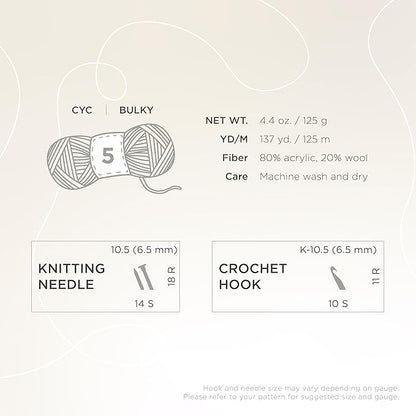 Lion Brand Yarn, Hue + Me Chunky Yarn for Crocheting, Knitting, and Crafts, Warm Stone, 1 Pack