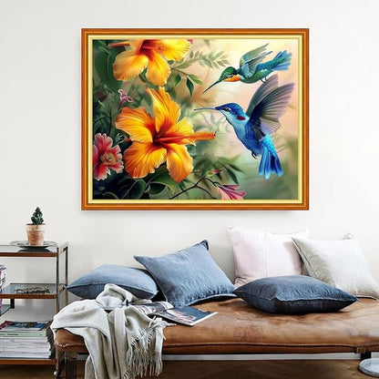 Dimensean Stamped Cross Stitch Kits Full Range of Embroidery Patterns Starter Kits for Beginners Adult DIY Cross Stitches Needlepoint Kits 11CT-Hummingbirds Gather Honey 16x20 inch