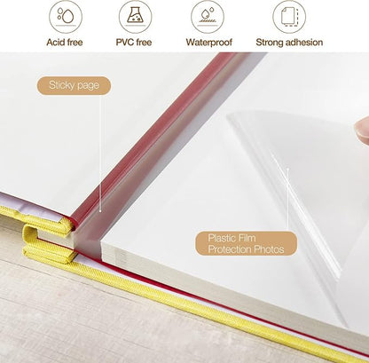 potricher Large Photo Album Self Adhesive 3x5 4x6 5x7 8x10 Pictures Linen Cover 80 Blank Pages Magnetic DIY Scrapbook Album with A Metallic Pen (Yellow, 11x10.6 inch 80 Pages)