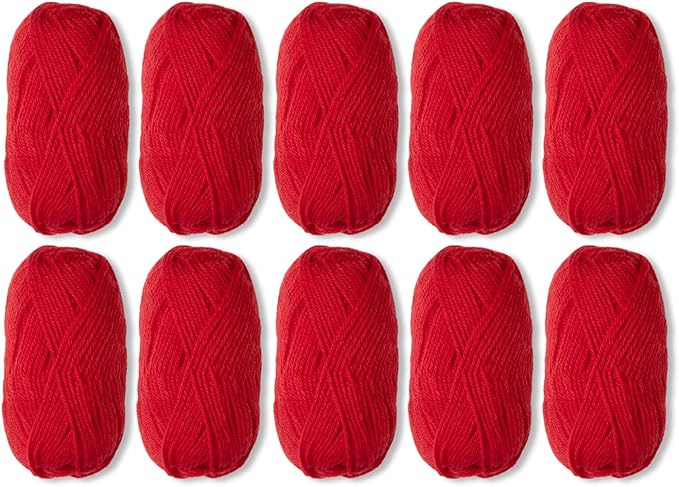 Knit Picks Wool of The Andes Yarn Pack - 10 Skeins of Red 100% Wool Worsted Weight Yarn (Red)